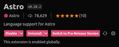 Astro VS Code Extension の設定画面