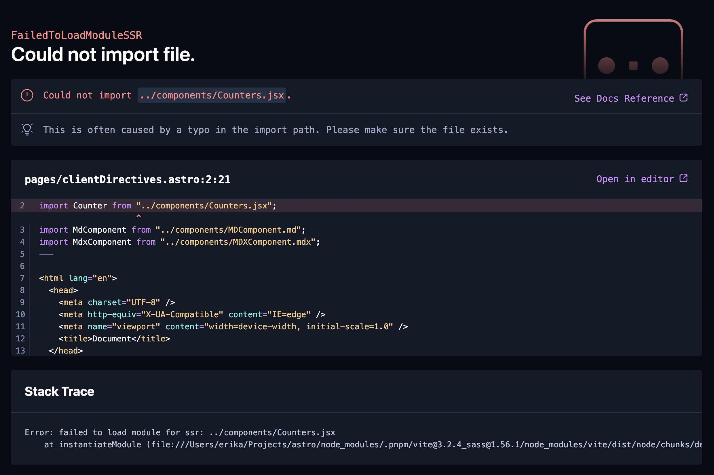 新しいエラーオーバーレイ